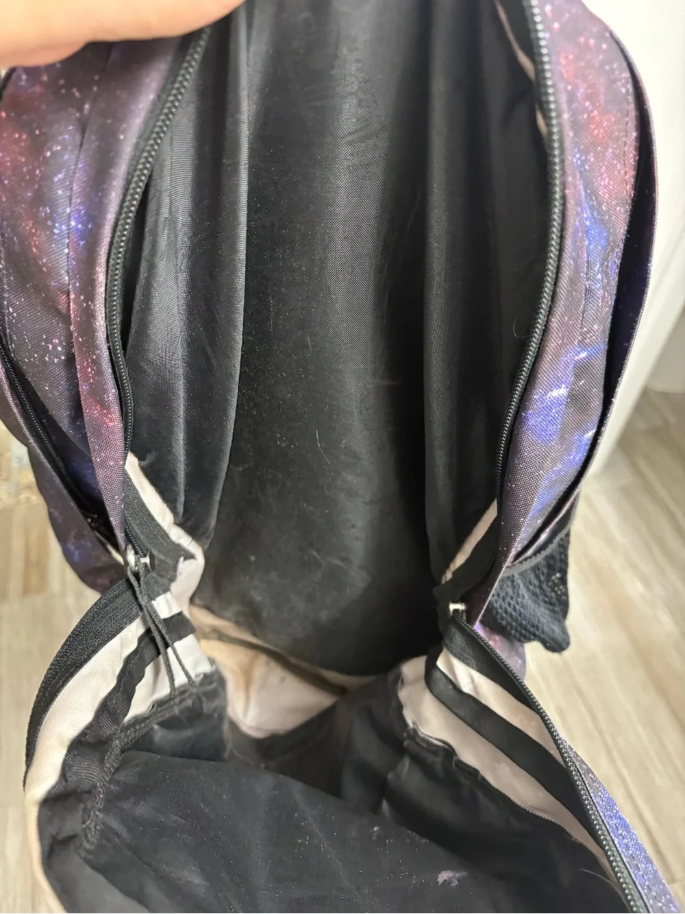 Jansport Galaxy Print Backpack in Black, Purple and Blue